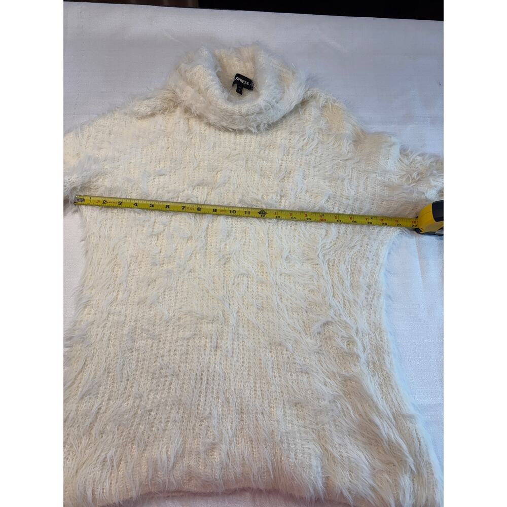 Express White Fuzzy Turtleneck Sweater Size S - image 4